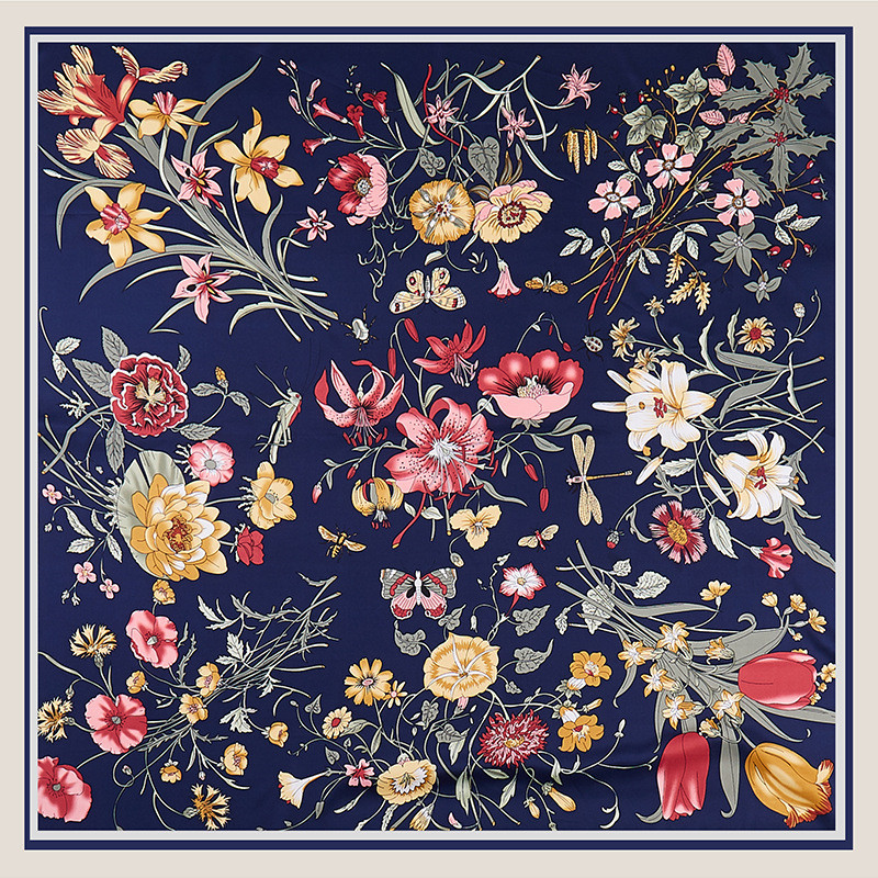 Silk Scarf Square - POBING Twill Silk Scarf Women Flowers