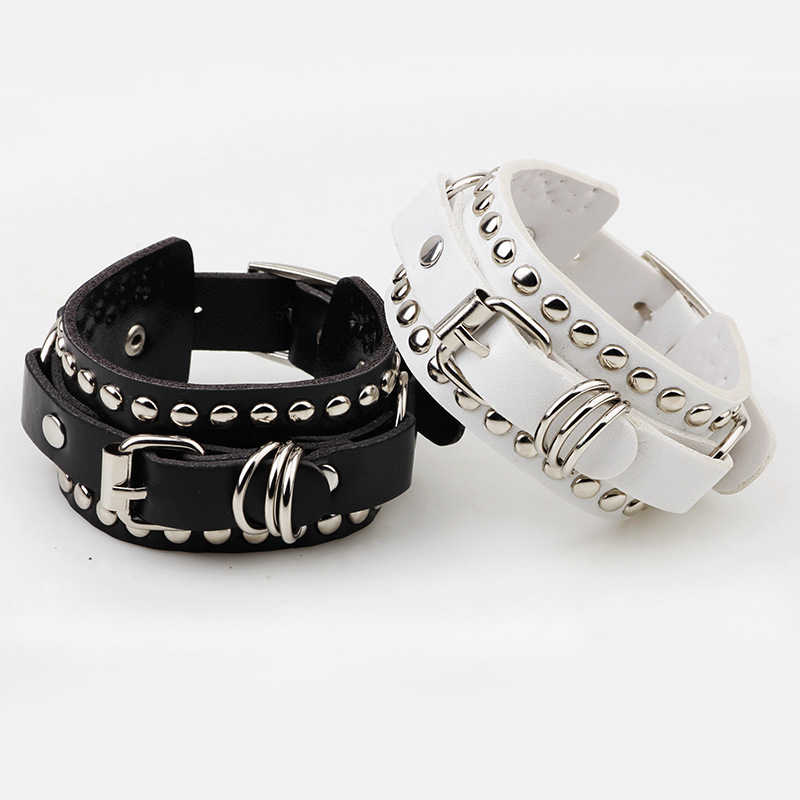 Goth Black Leather Wristband B - Women'S Emo Accessories review and price